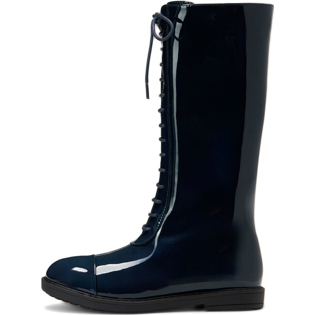 Blair Patent Leather Lace-Up Front Zipped High Boots, Navy