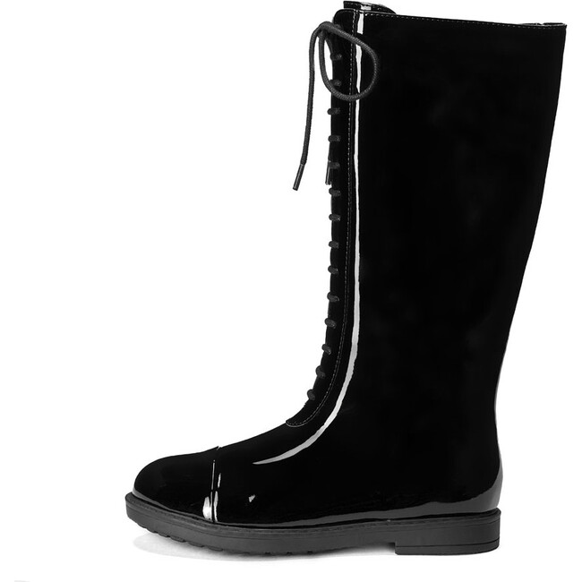 Blair Patent Leather Lace-Up Front Zipped High Boots, Black
