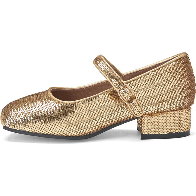 Agnese Heeled Sequins Mary Jane Shoes, Gold