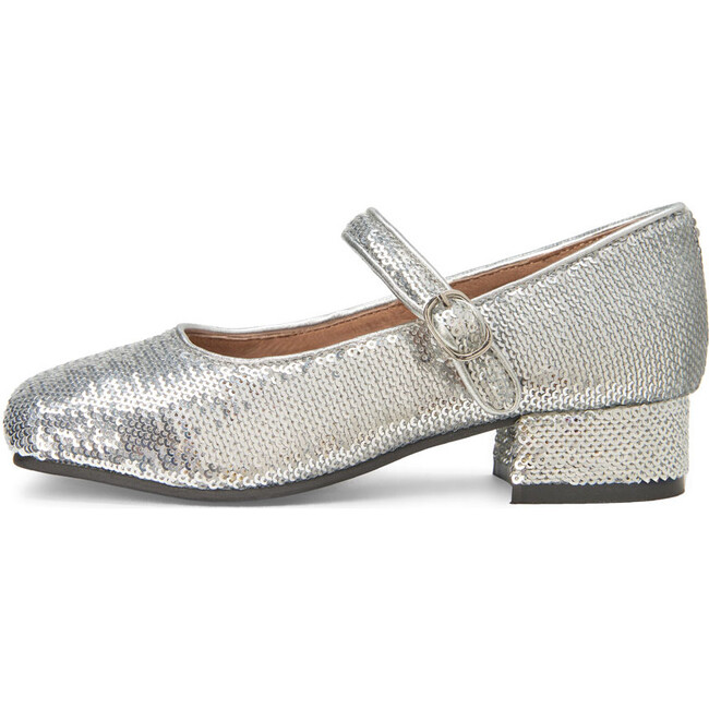 Agnese Heeled Sequins Mary Jane Shoes, Silver