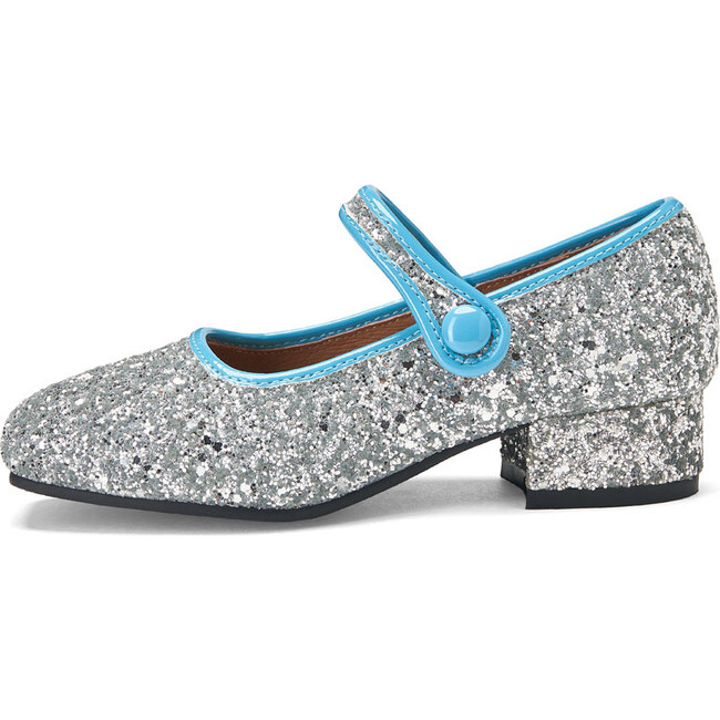 Agnese 2.0 Heeled 2-Colored Glitter Mary Jane Shoes, Silver & Blue