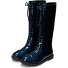 Blair Patent Leather Lace-Up Front Zipped High Boots, Navy - Boots - 2