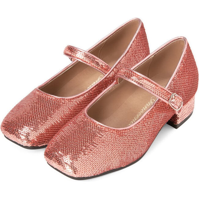 Agnese Heeled Sequins Mary Jane Shoes, Pink - Mary Janes - 2