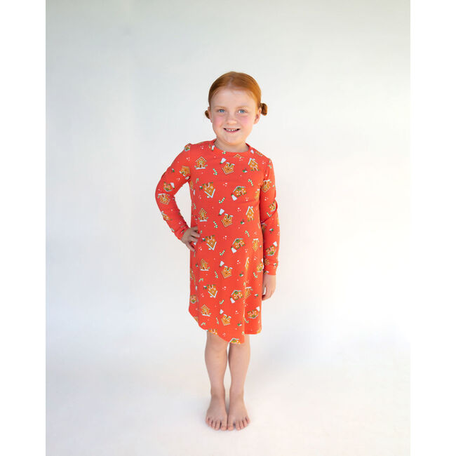 Gingerbread Long Sleeve Lounge Dress, Red - Dresses - 2