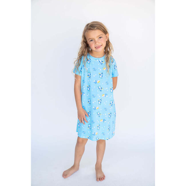 Hanukkah Penguins Short Sleeve Lounge Dress, Blue - Dresses - 2