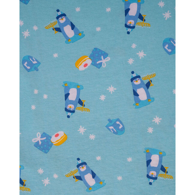 Hanukkah Penguins Long Sleeve Lounge Dress, Blue - Dresses - 3