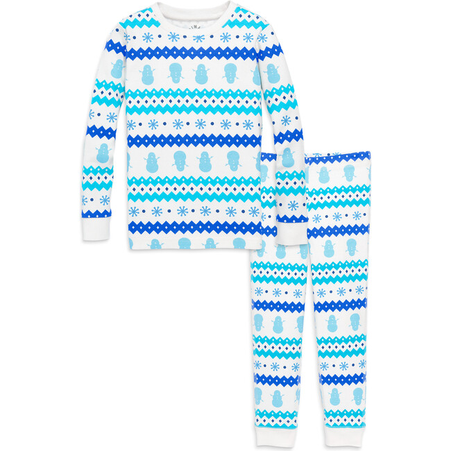 Kids Organic Pj Set In Holiday Prints, Ivory Frosty Fair Isle - Pajamas - 1