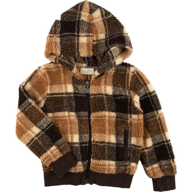 Ash Plaid Sherpa Hooded Zip-Up Jacket, Ruxpin