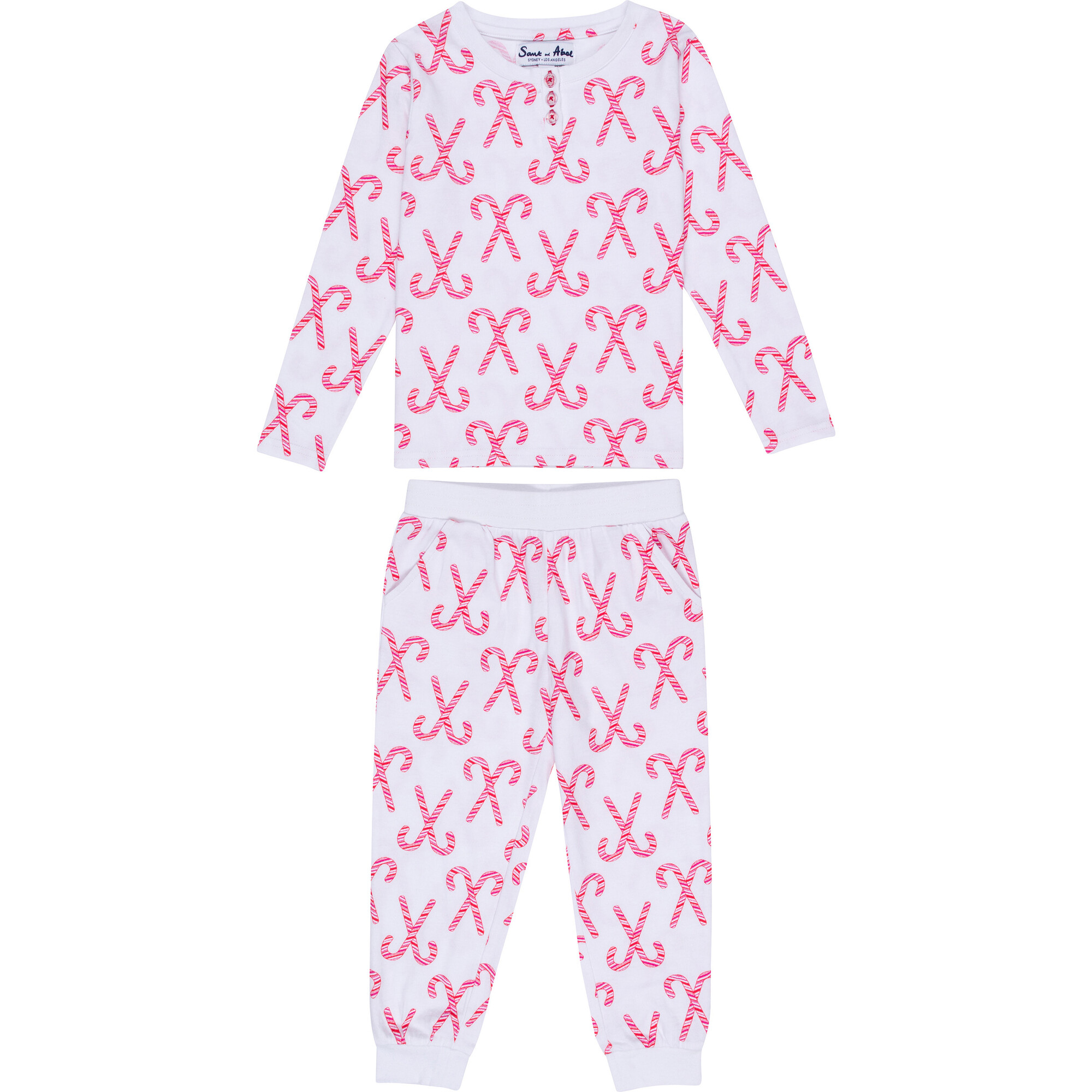 Candy Cane Long Pajama Set, Red - Pajamas - 1