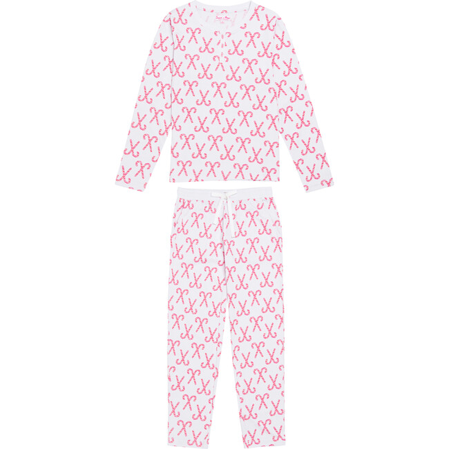 Women's Candy Cane Pajama Shirt and Pant Set, Red