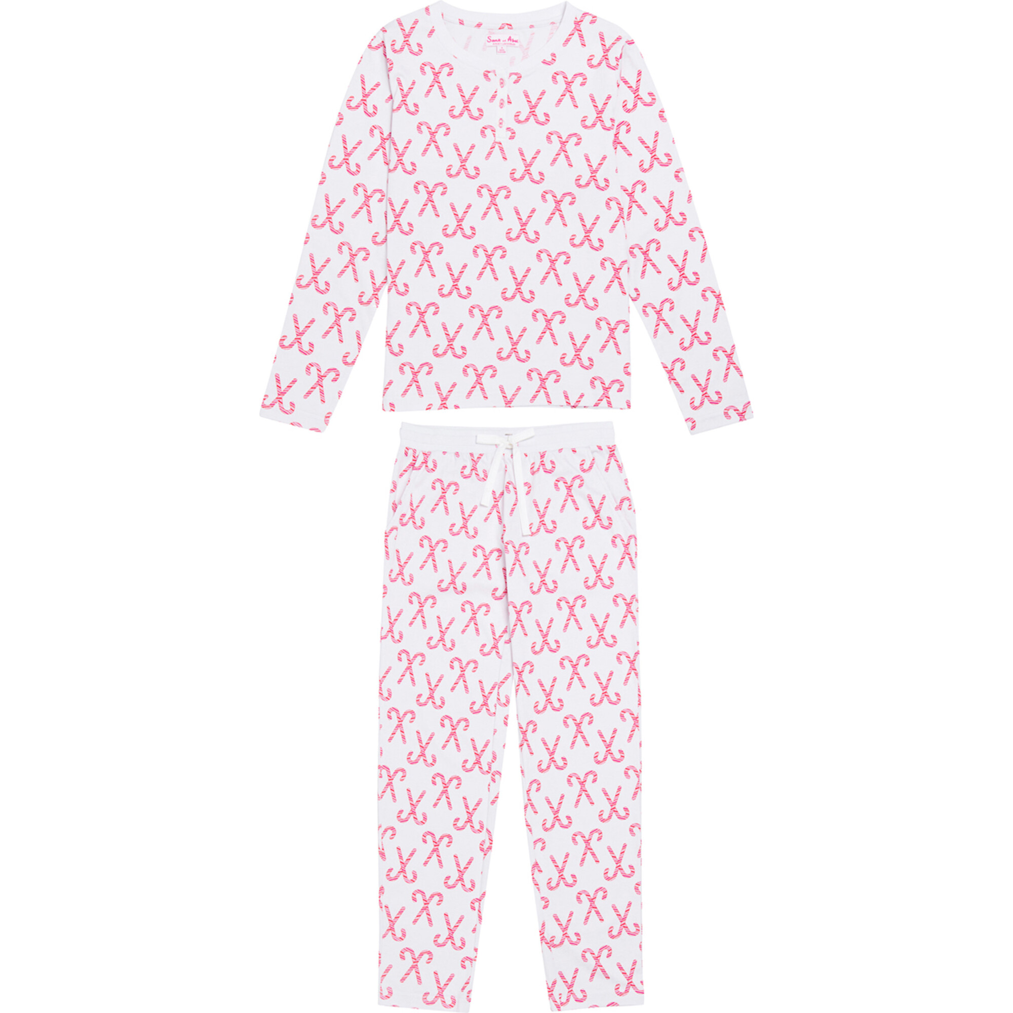 Women's Candy Cane Pajama Shirt and Pant Set, Red - Pajamas - 1