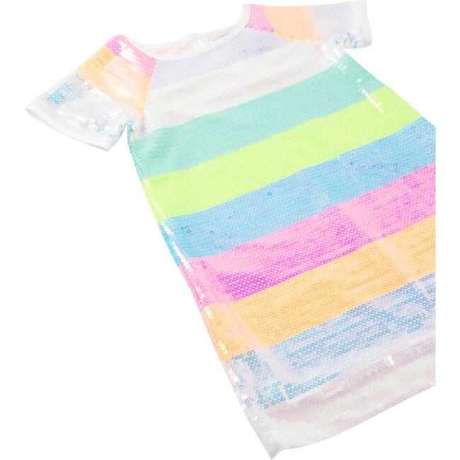 Striped Sequin Short Sleeve Dress, Rainbow - Dresses - 3