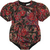 Baby Mila Floral Print Romper, Black & Red - Rompers - 1 - thumbnail