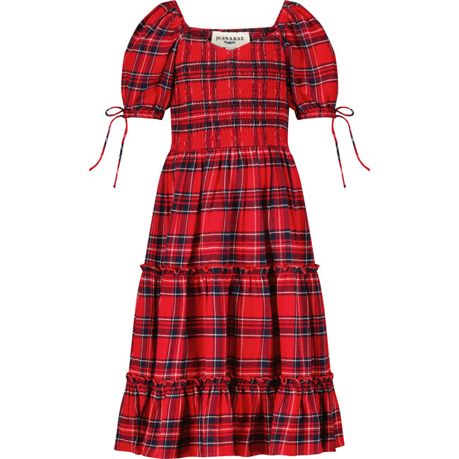 Girls Clara Plaid 3-Tiered Smock Dress, Red