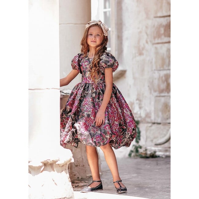 Girls Mila Floral Print Dress, Black & Red - Dresses - 2