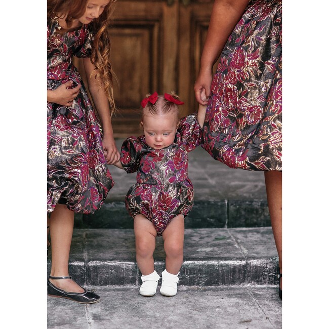 Baby Mila Floral Print Romper, Black & Red - Rompers - 2