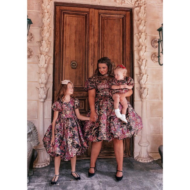 Baby Mila Floral Print Romper, Black & Red - Rompers - 3