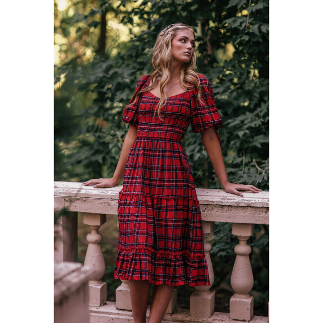 Women's Clara Plaid 3-Tiered Smock Dress, Red - Dresses - 2