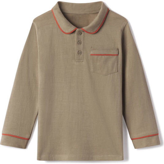 Beau Long Sleeve Piped Polo Shirt, Vetiver & Chutney