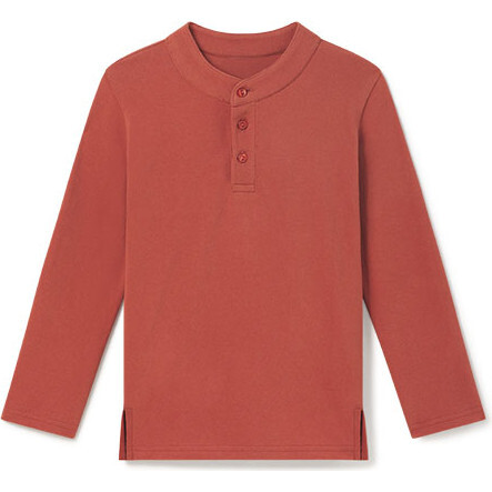 Douglas Banded Collar 3-Buttoned Pullover Top, Chutney