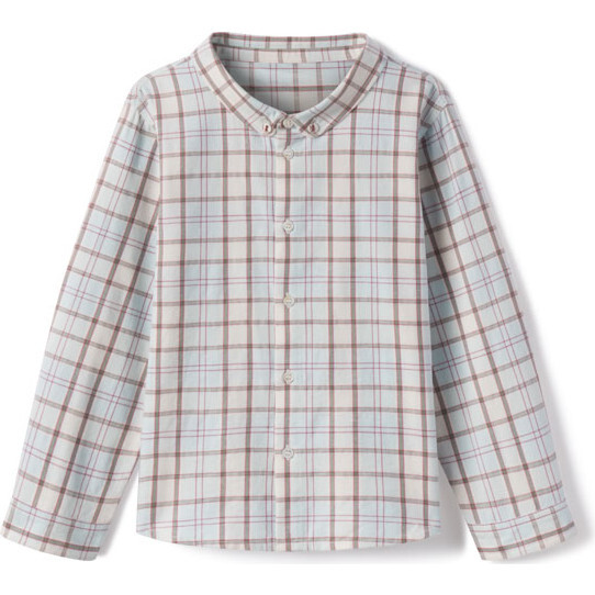 Grayson Rounded Wide Colar Button Down Shirt, Powder Plaid
