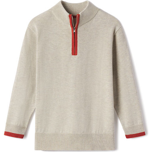 Griffin Half Zip Pullover Sweater, Oatmeal & Chutney