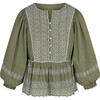 Women's Mallie Embroidered Icicle Billow Sleeve Top, Oil Green - Blouses - 1 - thumbnail