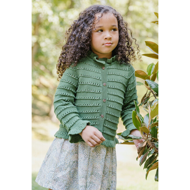 Frances Knit Ruffle Neck Cardigan, Moss