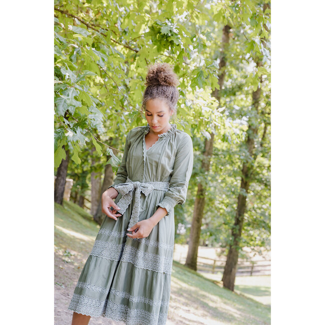 Women's Lele Embroidered Icicle Belted Dress, Oil Green