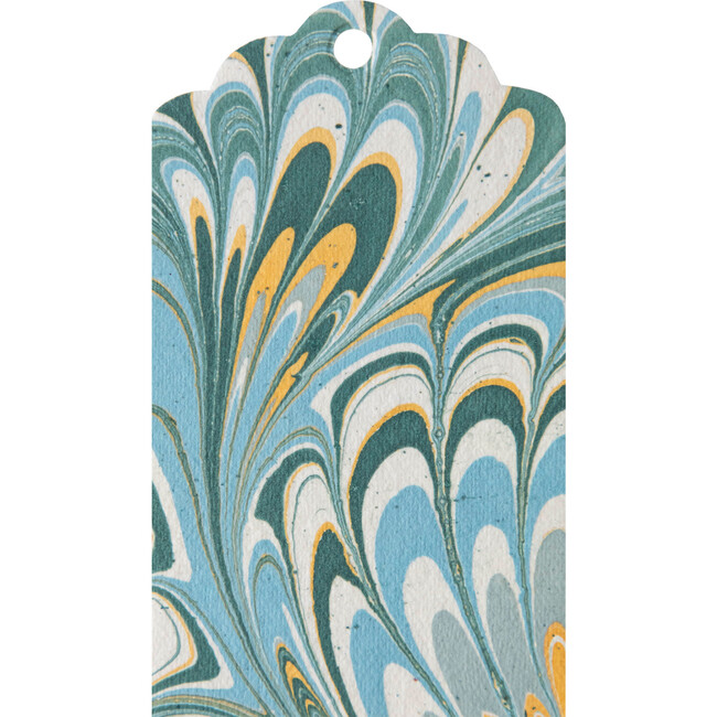 Blue & Gold Peacock Marbled Tags, Set of 12