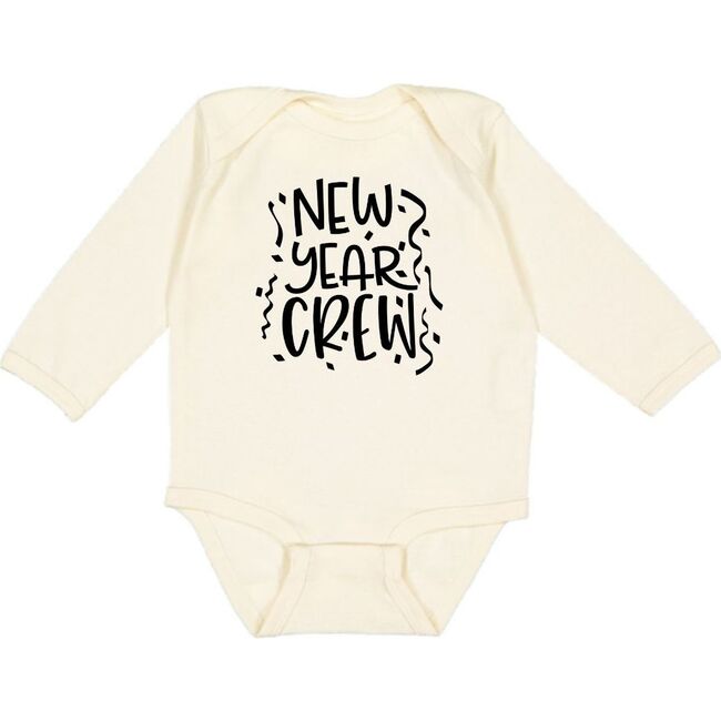 New Year Crew Long Sleeve Bodysuit, Natural