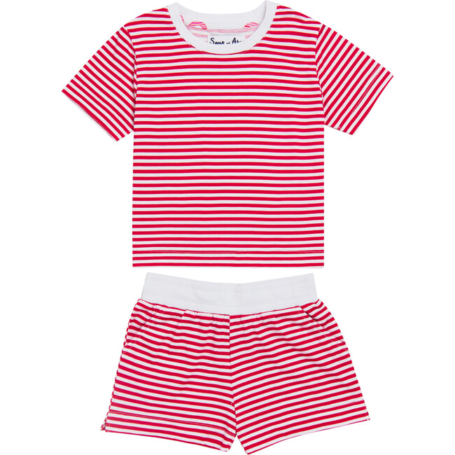 Kids Red Stripe Jersey Short PJ Set - Pajamas - 1