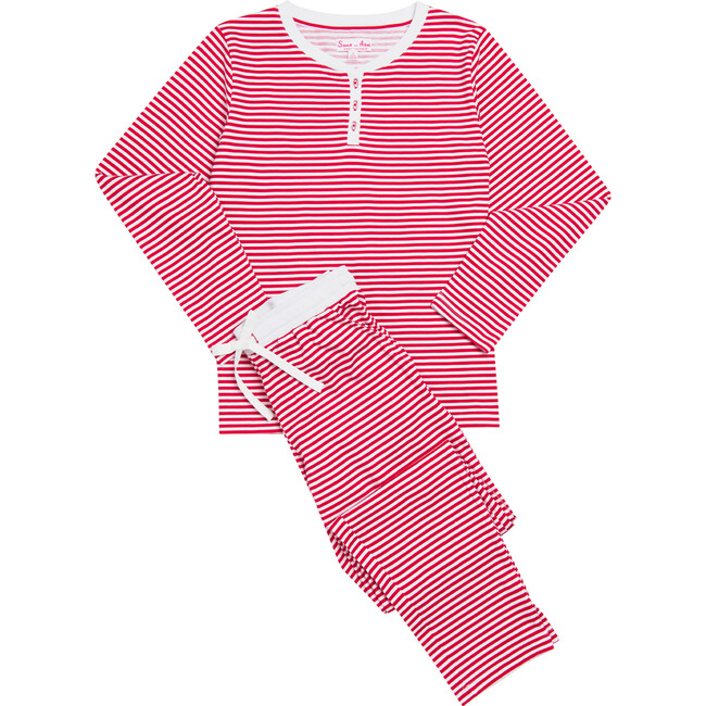 Women's Red Stripe Jersey Long PJ Set - Pajamas - 2