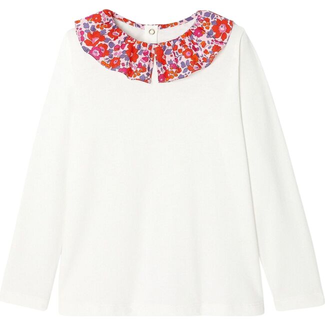Girl White Long Sleeve T-Shirt with Liberty Betsy Fabric Collar