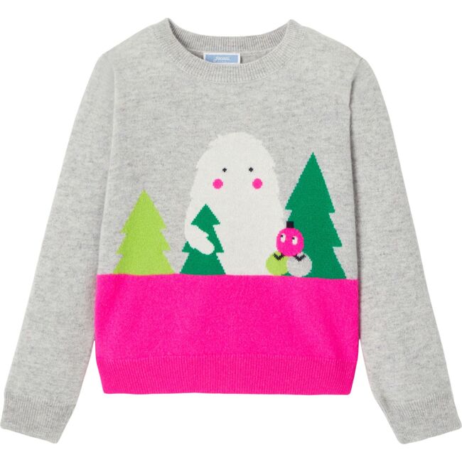 Girl Yeti in the Forest Intarsia Cashmere Sweater, Grey