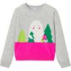 Girl Yeti in the Forest Intarsia Cashmere Sweater, Grey - Sweaters - 1 - thumbnail