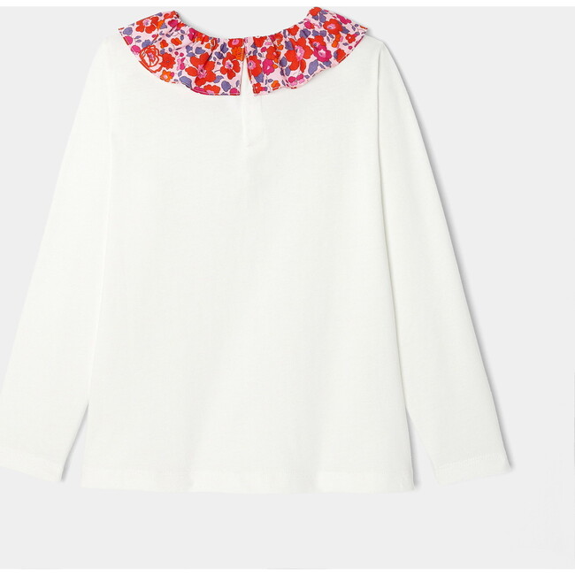 Girl White Long Sleeve T-Shirt with Liberty Betsy Fabric Collar - Shirts - 2
