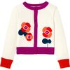 Girl Intarsia Flowers Design Color Block Cardigan, Cream - Cardigans - 1 - thumbnail