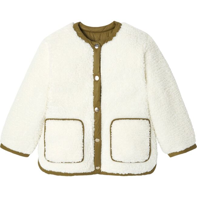 Girl Reversible Green Quilted White Shearling Jacket - Jackets - 1