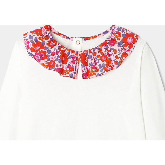 Girl White Long Sleeve T-Shirt with Liberty Betsy Fabric Collar - Shirts - 3