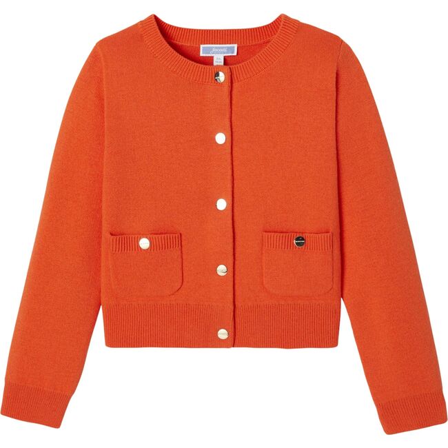 Girl French Cardigan, Orange - Cardigans - 1