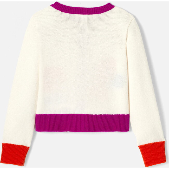 Girl Intarsia Flowers Design Color Block Cardigan, Cream - Cardigans - 3
