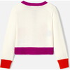 Girl Intarsia Flowers Design Color Block Cardigan, Cream - Cardigans - 3