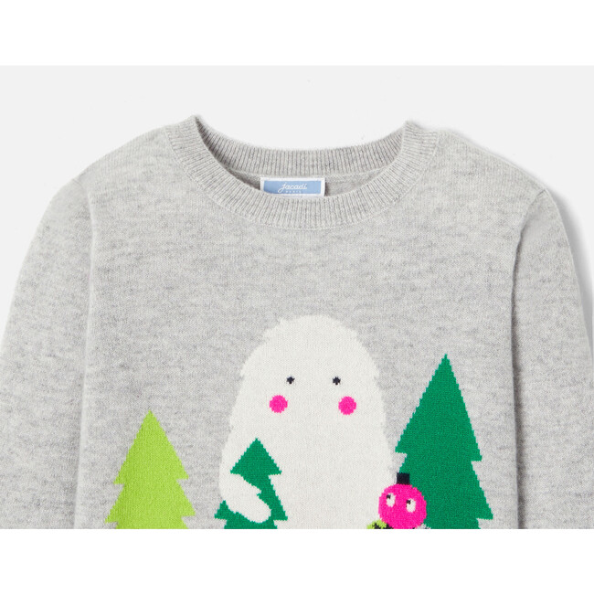 Girl Yeti in the Forest Intarsia Cashmere Sweater, Grey - Sweaters - 3