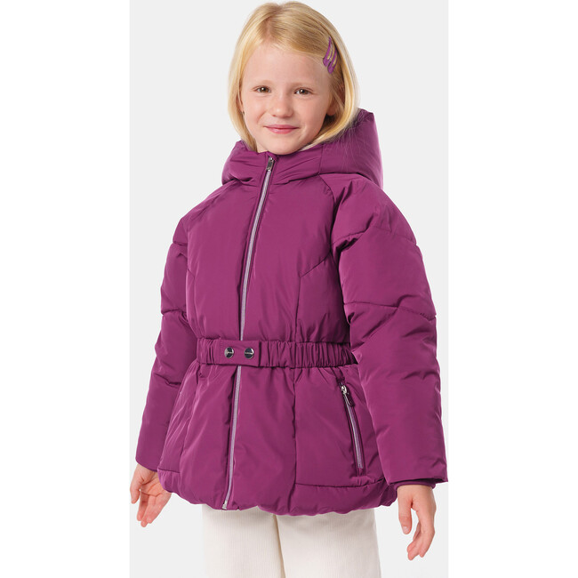 Girl Hooded Puffer Jacket, Purple - Coats - 2