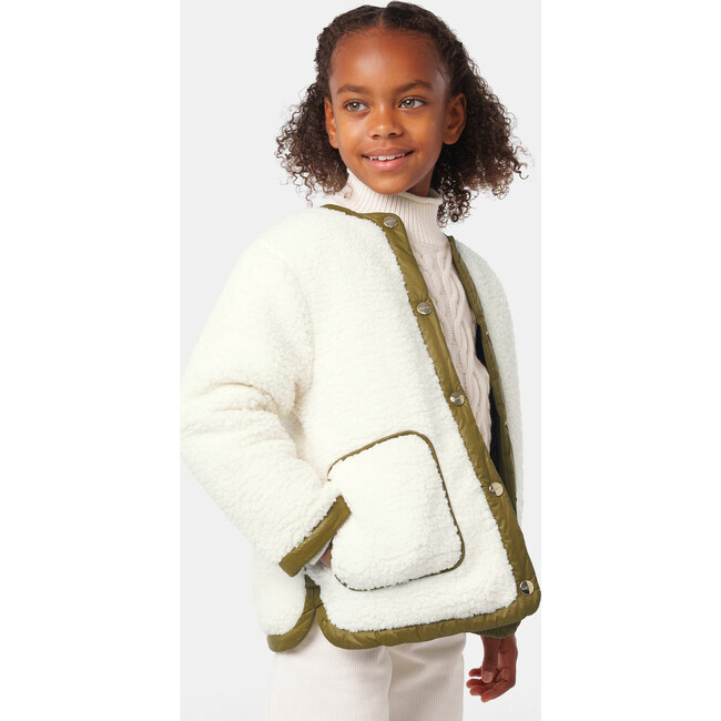 Girl Reversible Green Quilted White Shearling Jacket - Jackets - 3
