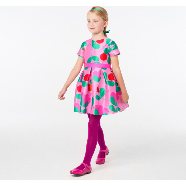 Girl Jacquard Pink Floral Satin Dress, Multi - Dresses - 4