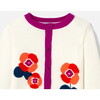 Girl Intarsia Flowers Design Color Block Cardigan, Cream - Cardigans - 5