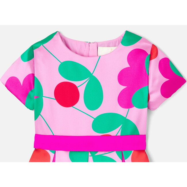 Girl Jacquard Pink Floral Satin Dress, Multi - Dresses - 5