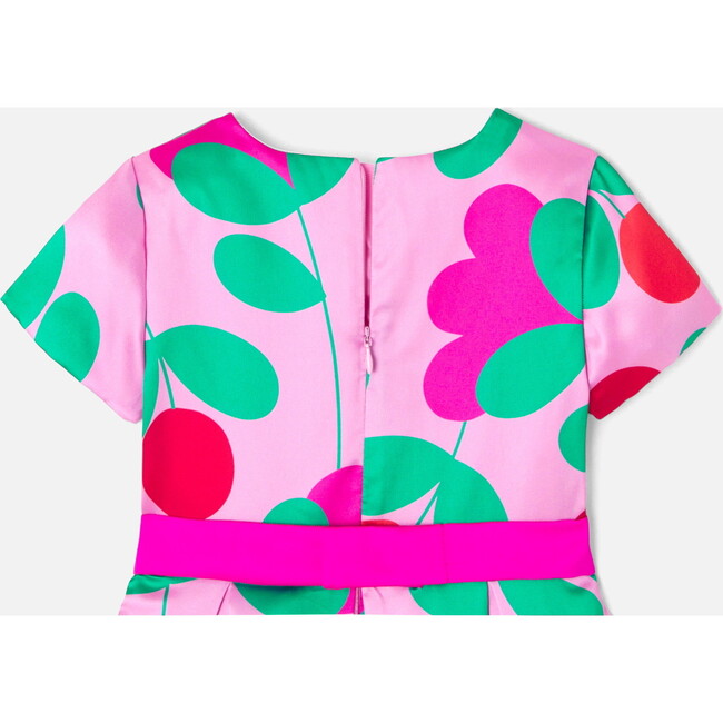 Girl Jacquard Pink Floral Satin Dress, Multi - Dresses - 6